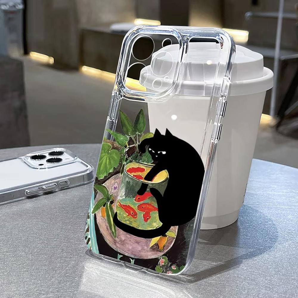 Süße Schwarze Katze Weinflasche Druck Handyhülle für iPhone 17 16 15 14 13 12 11 16E Serie Pro Max Plus Doppelschichtiger Schutz