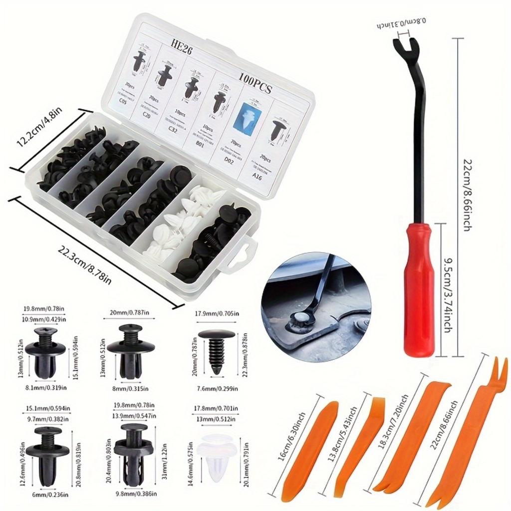 Set of 105 Auto Fasteners Including Removal Tools, Featuring Universal Nylon Plastic Rivets And Clips for Door Panels And Vehicle Trim Repairs