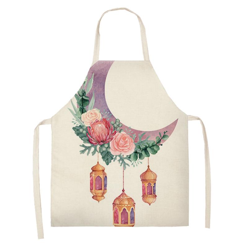 Cooking Baking Apron Eid Mubarak Mosque Printed Bib Muslim Ramadan Karim Kitchen Apron Women Star Crescent Moon Decoration