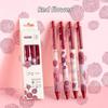 Conjunto de 4 Canetas Gel Florais Românticas Estampa Floral Adorável Ponta Esferográfica 0.5mm Tinta Preta para Escrever