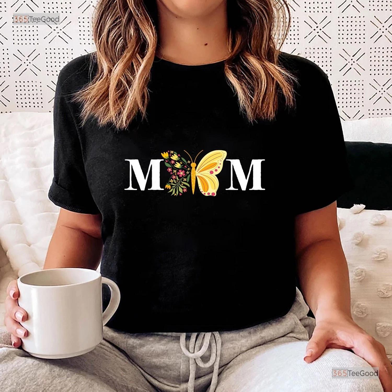 Butterfly Mom Mothers Day Shirt, Cute Insect Flower Mama Mommy T-shirt Gift M
