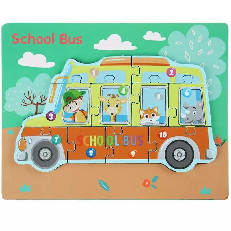 Children's 3D Wooden Number Puzzle: Educational Animal & Vehicle Board Toy