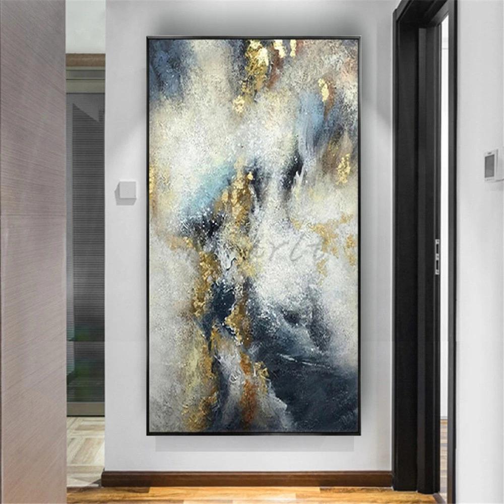 Best Art Handmade Wall Art Pictures Gold Blue Gray Yellow Texture Abstract Oil Painting On Canvas Wall Paintings Decor Home S