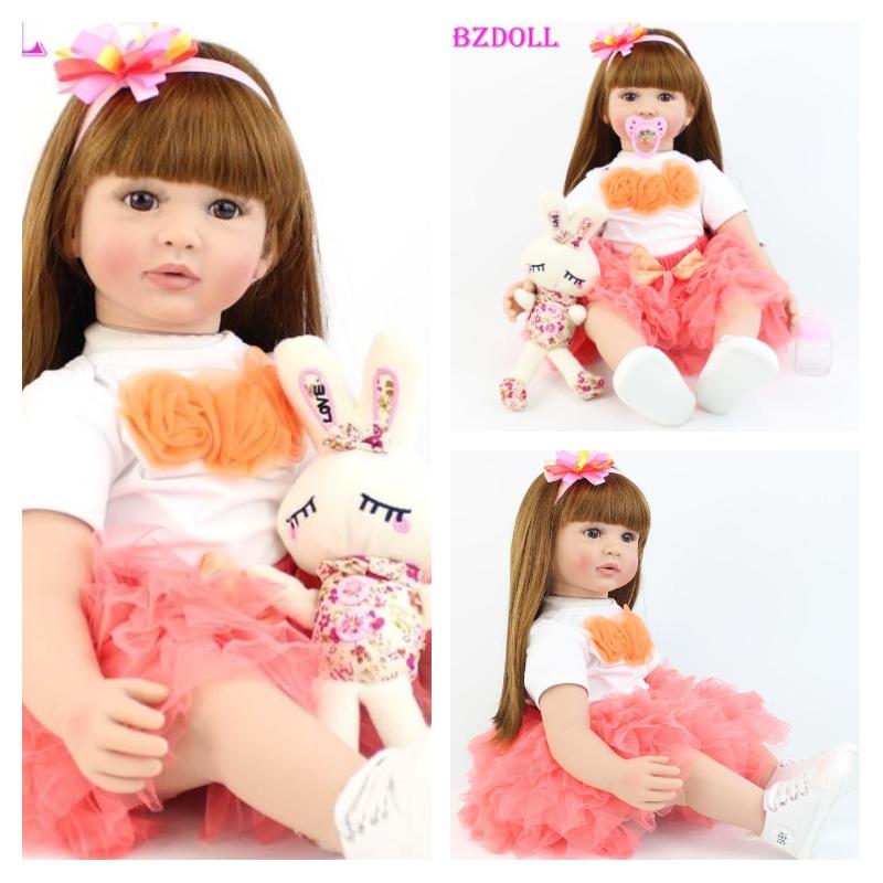 BZDOLL 60cm Soft Silicone Reborn Baby Doll Toys Like Real Vinyl Princess Toddler Alive Bebe Girl Bonecas Kids Birthday Gift