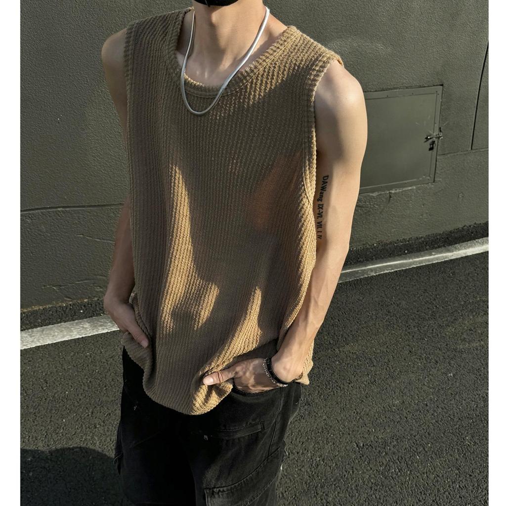 Men's Ice Silk Textured Sports Tank Top - Loose Fit Summer Sleeveless Camisole for Fitness