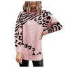 Fashion Women's Turtleneck Sweater Leopard Pattern Long Sweaters Blouse