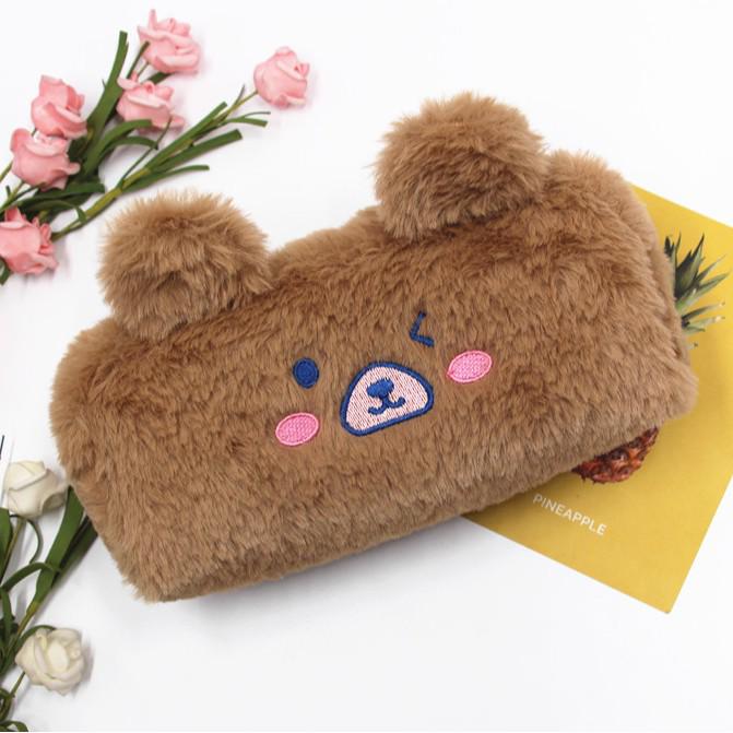 Large Capacity Cute Bear Plush Pencil Case - Korean Style Stationery Bag