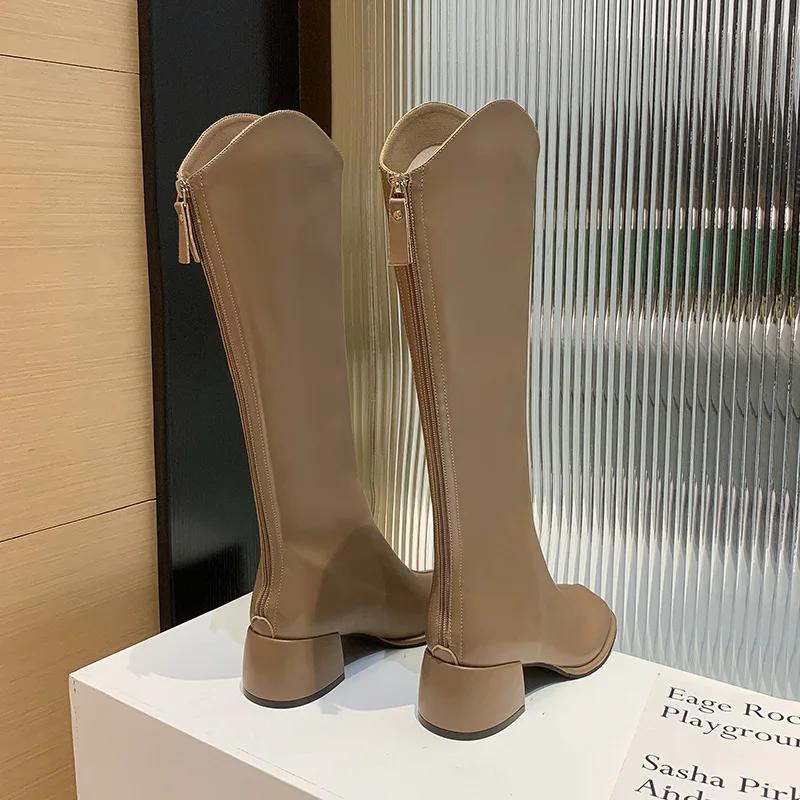 Fashion 2025 Fashion Women‘s Boots Soft Leather Knee High Boots Women Zipper Female Square Heel Woman Shoes Autumn Winter Knight Boot PU