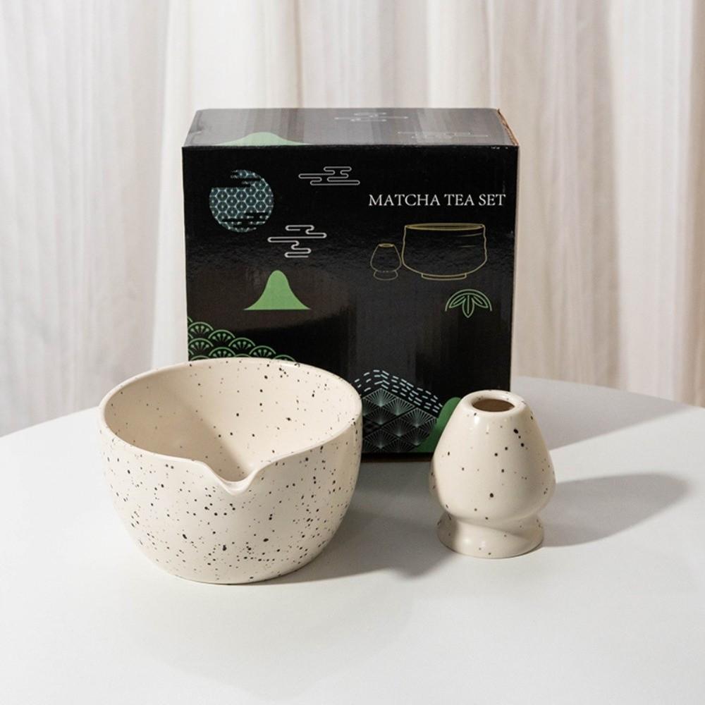 New Ceramic Matcha Bowl with Pouring Spout Dots Matcha Making Kit Reusable Matcha Whisk Holder Tea Lovers