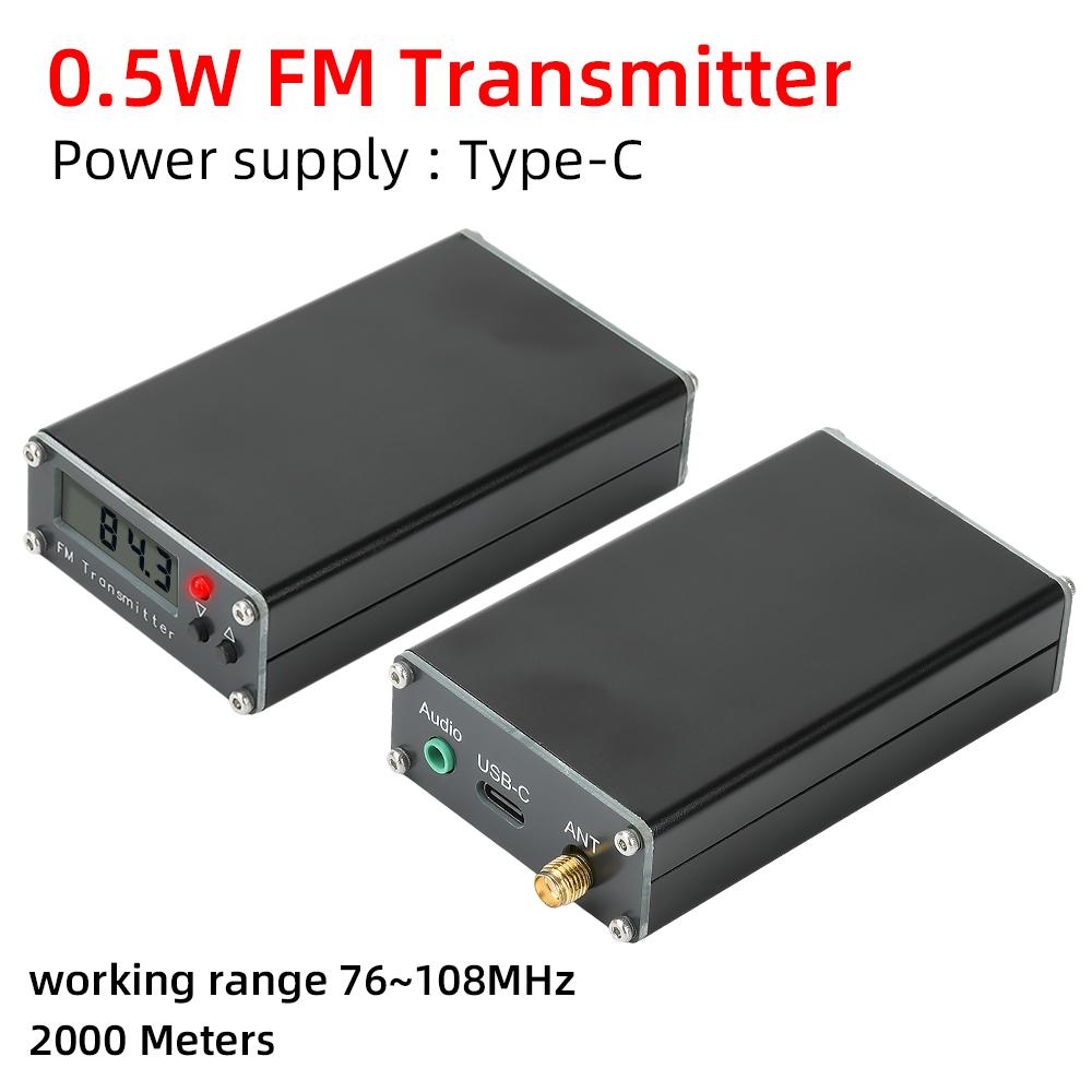 2000m FM Transmitter 0.5W Digital Display FM Transmitter Stereo 76-108Mhz Type C Interface CAR Radio Broadcast Campus Station