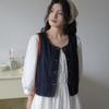 All Match Vintage Denim Vests Blue Cropped Sleeveless Jacket Simple Button-up Short Coats  Ladies