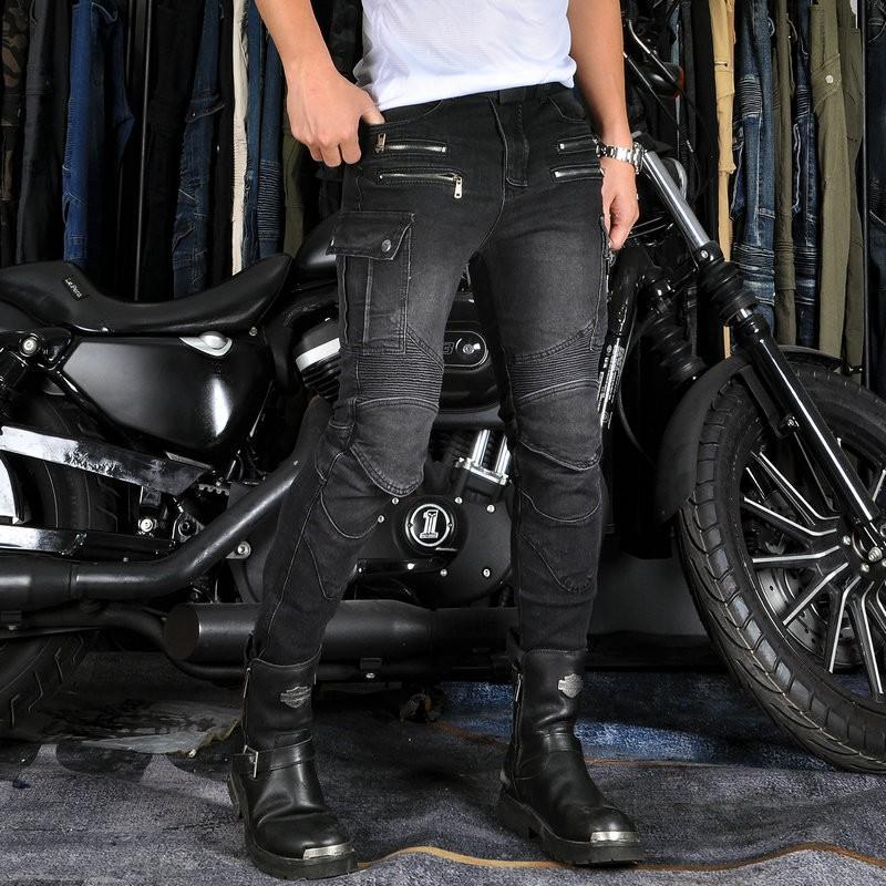 Mens Motorcycle Riding Jeans Tactical Pants With Protective Padding Multi-Pocket Zipper Design Outdoor Motorbike Use