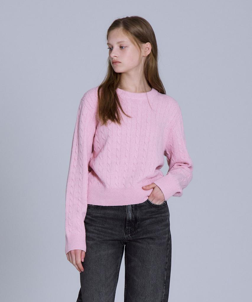 BASIC HOUSE [2Pack] Women'S Cable Round Neck Crop Knit 2-Pack (5 Colors) Lykt7201