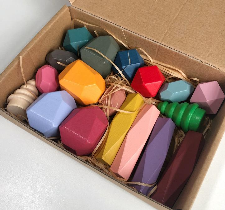 Montessori Toys Children'S Wooden Stacking Toys Stacked Stones Colored Stones Balance Cognitive Stacking Music