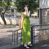 2026 new summer new lotus leaf edge green floral suspender dress women's summer Sanya seaside slim dress