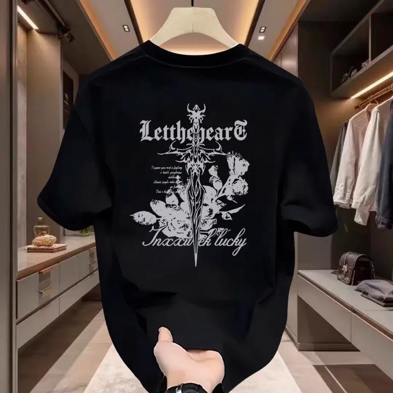 Fashion Casual Japanese Style Printed Cotton Mens Short Sleeve Round Neck T Shirt S чёрный
