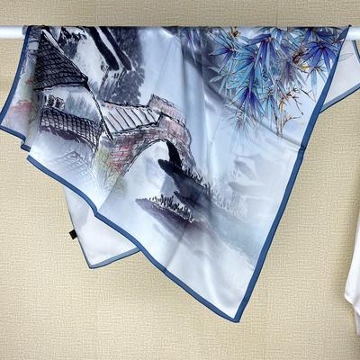 Jiangnan Water Township Suzhou Ink Painting Silk Scarf Female Versatile Chinese Wind Xiaoqiao Flowing Water Mulberry Silk Silk Silk Scarf Square Scarf