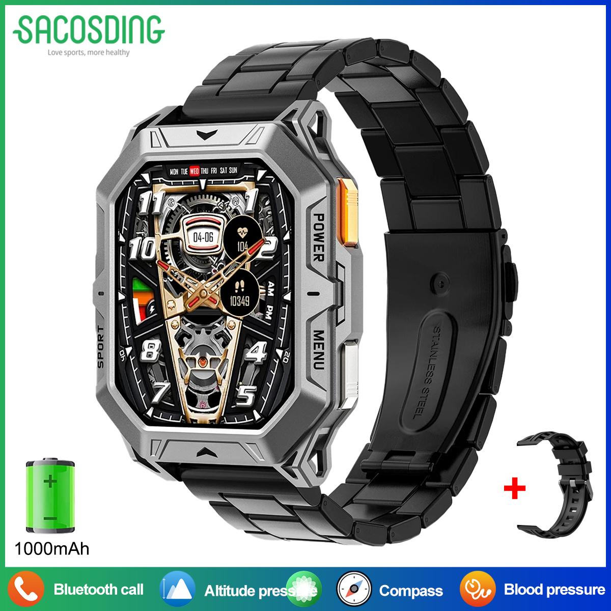 

SACCOSDING умные часы 1000 мАч аккумулятор 2,13 дюймов AMOLED экран мужские часы высота давление компас 1ATM водонепроницаемый Bluetooth вызов спортивные умные часы