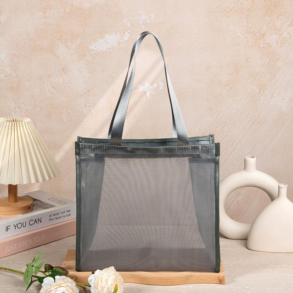 

New Mesh Shoulder Bag Large Capacity Hollow Makeup Storage Bag Multifunctional Transparent Handbag Women серый