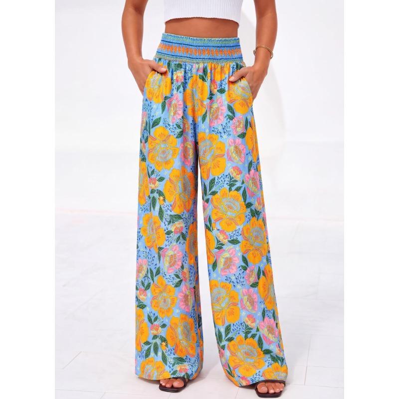Summer New Style Casual Comfortable High-waist Wide-leg Printed Pants