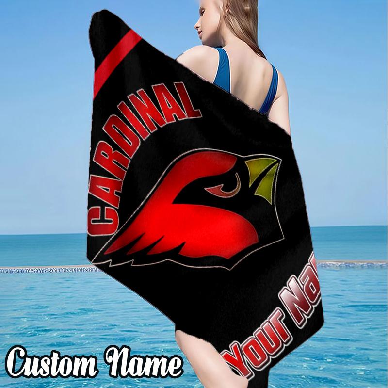 Custom Name Cardinals football Beach Towel - Soft, Ultra-Absorbent Microfiber, Lightweight, Perfect for Beach, Parties, Travel, Camping