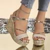 Neue Keil-Sandalen – Modische High-Heel Einriemen Pailletten Höhensteigernde Damensandalen