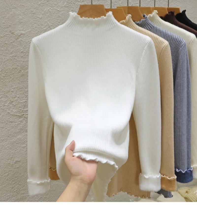 Half High Collar Warm Fleece Pullover Sweaters for Women Autumn and Winter Thick Knitted Sweater Solid Base Long Sleeve Casual Ladies Knitwears 24951