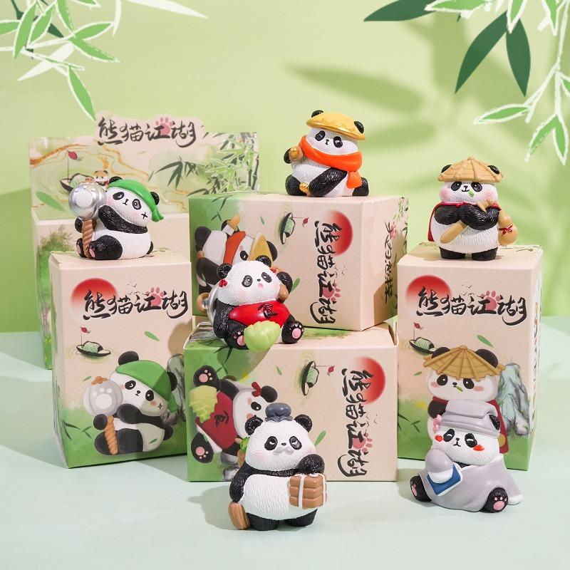 Adorable Resin Wood Carving Panda Figurine. Creative and Exquisite Panda Decorative Item for The Desktop. Cultural and Creative Product.