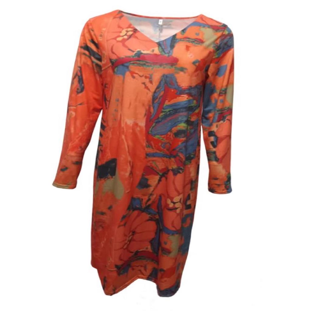 European and American spring new women's clothing printed long-sleeved women's dress shows thin and versatile fashion temperament