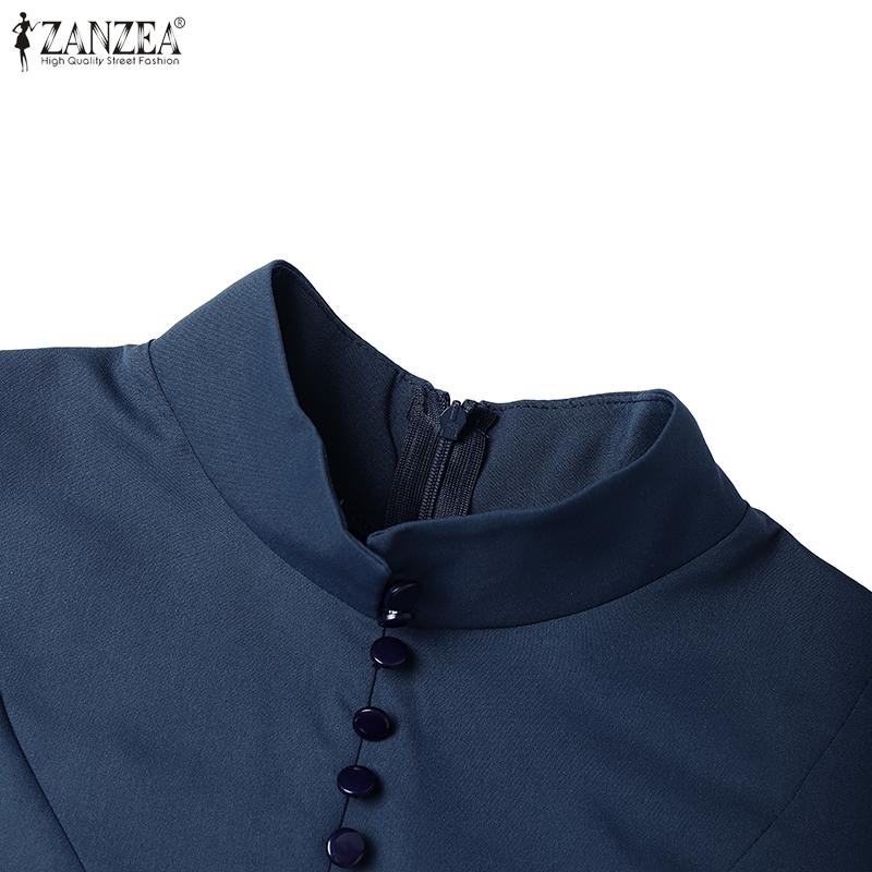 ZANZEA Damenmode Stehkragen 3/4-Ärmel Elegant Lässig A-Linien-Kleid