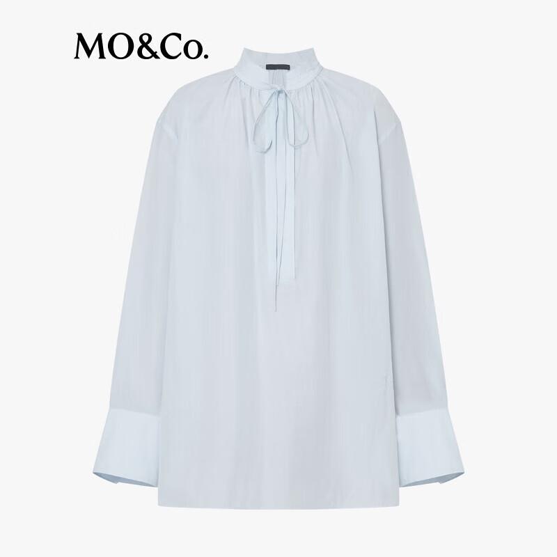 MO&Co. Stand Collar Pleated Dropped Shoulder Shirt