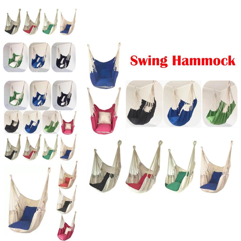 Fauteuil hamac suspendu élégant pour se détendre en plein air, avec coussins moelleux et cordes résistantes.