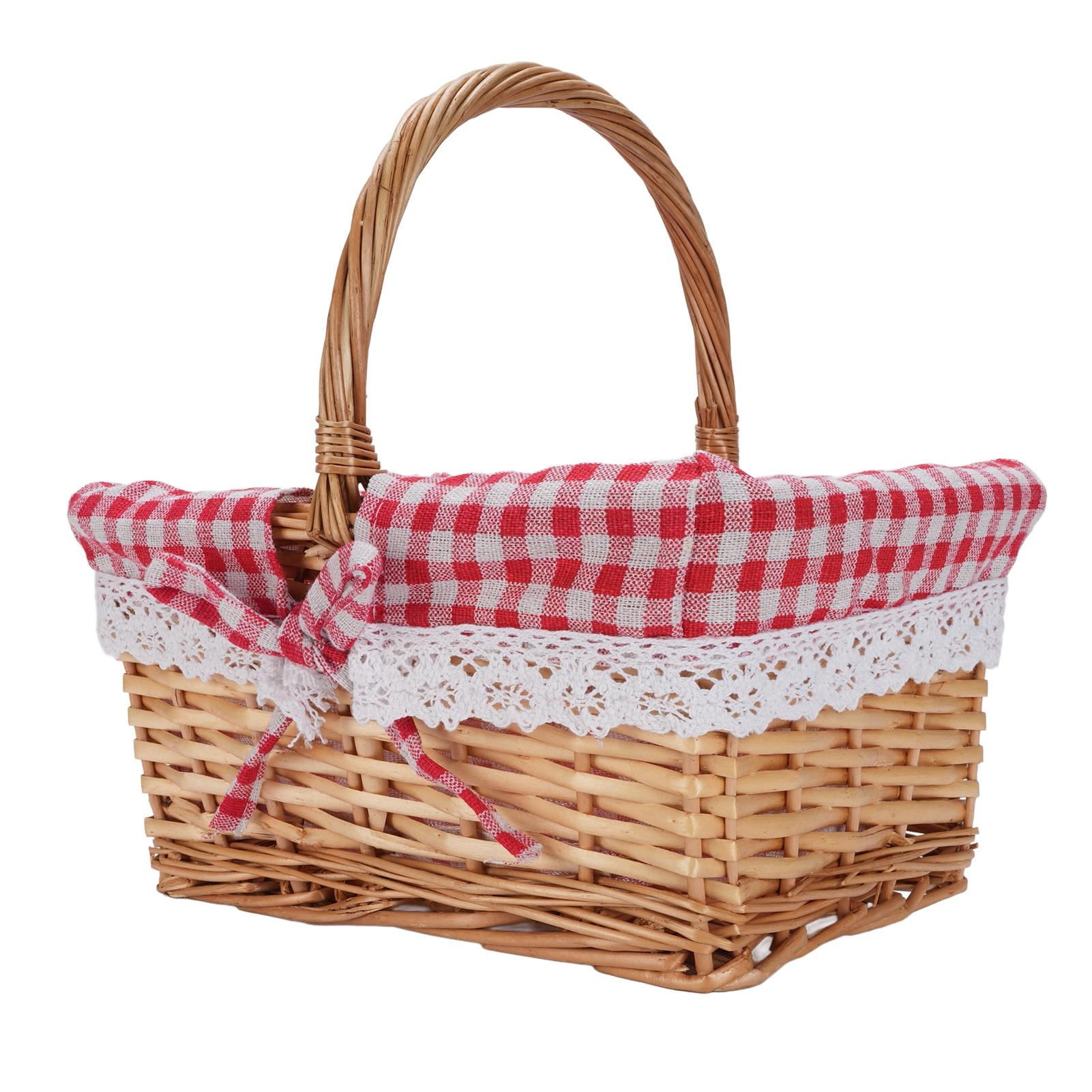 Корзина для пикника Съемная подкладка Винтажная Вместительная Ручная плетеная корзина для кемпинга Сбора овощей