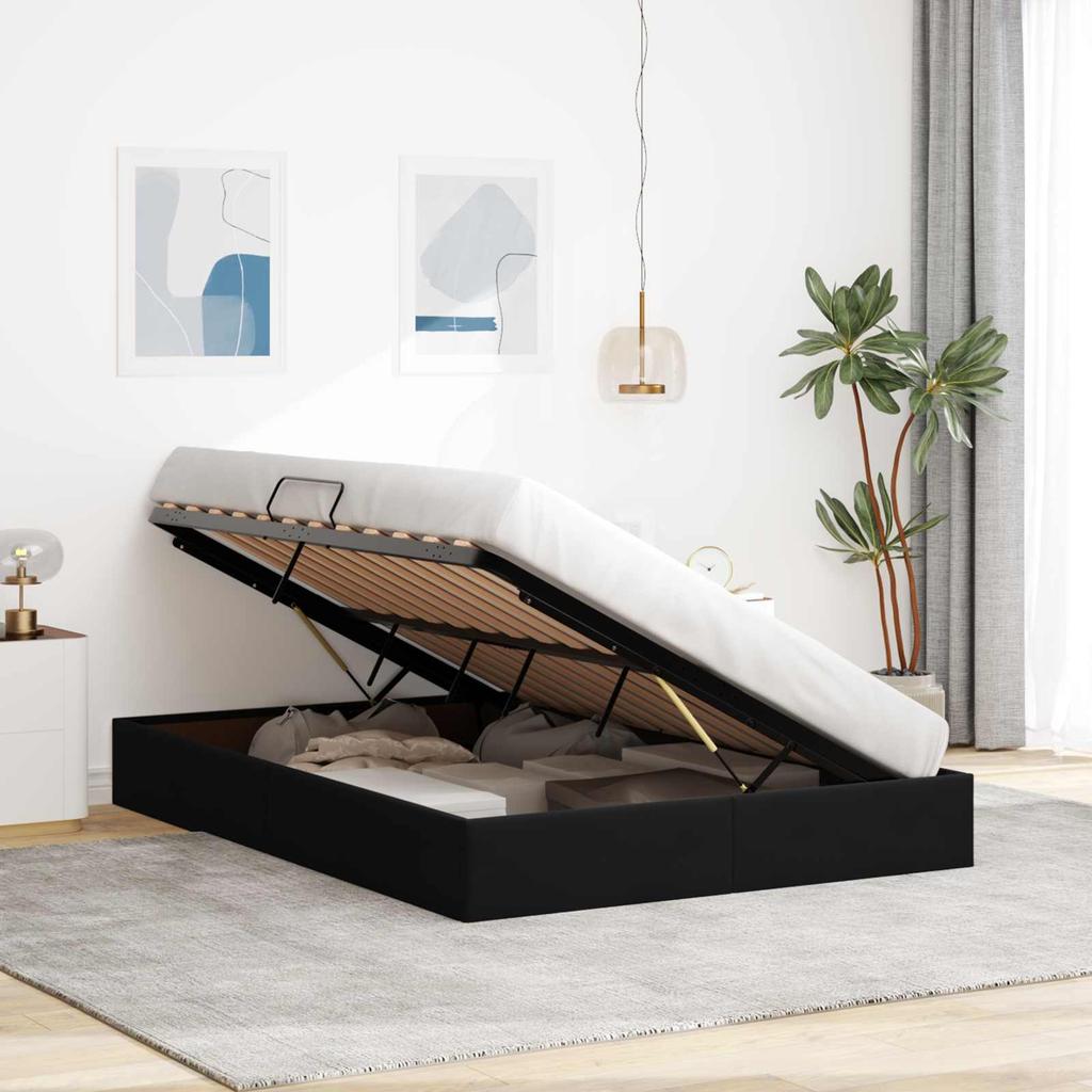 Ottoman Bed Frame with Storage Black 140 x 200 cm Velvet