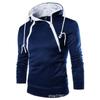 Mens Hooded Pullover Sweatshirt With Dual Zipper Front Contrast Color Design Soft Fleece Lined Long Sleeve Casual
