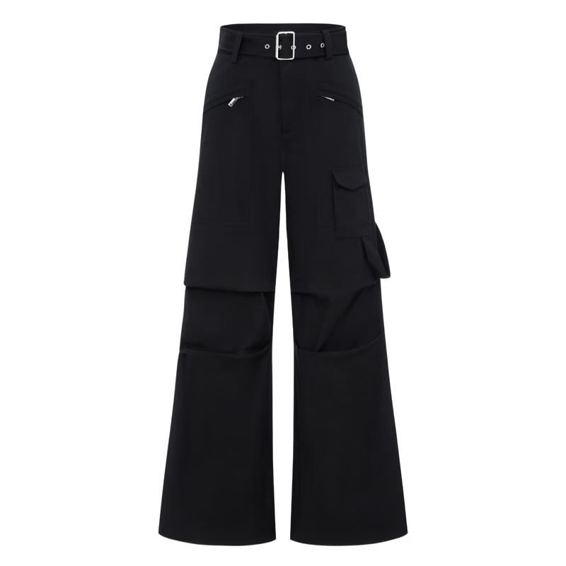 MO&Co. Women s Pleated Wide-Leg Low-Waist Cargo Pants S