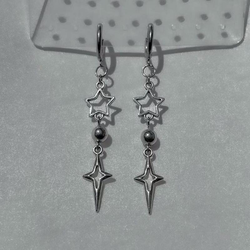 Minimalist Gothic Punk Star Earrings with Polaris Pendant