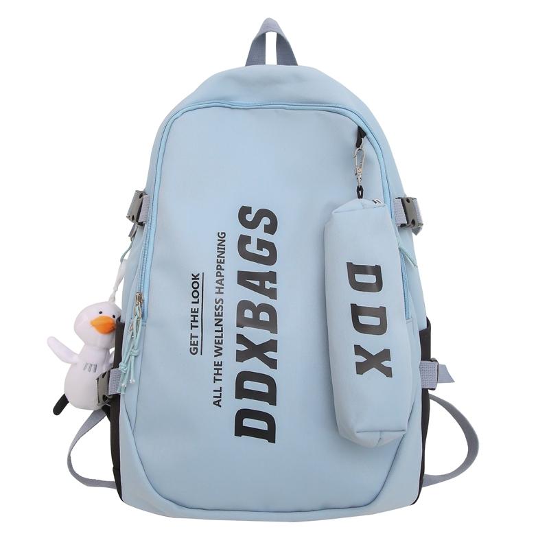 Men Lightweight Backpack Letter Print Student Schoolbag Women Large Capacity Campus Backpack with Pen Bag