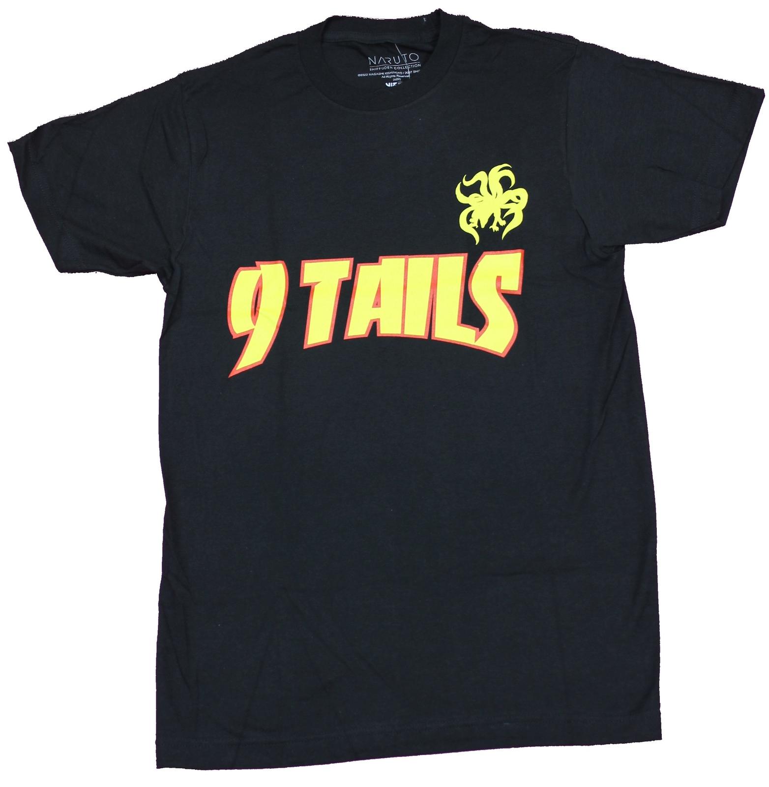 Naruto Shippuden Mens T-Shirt - 9 Tails Yellow Red Script S