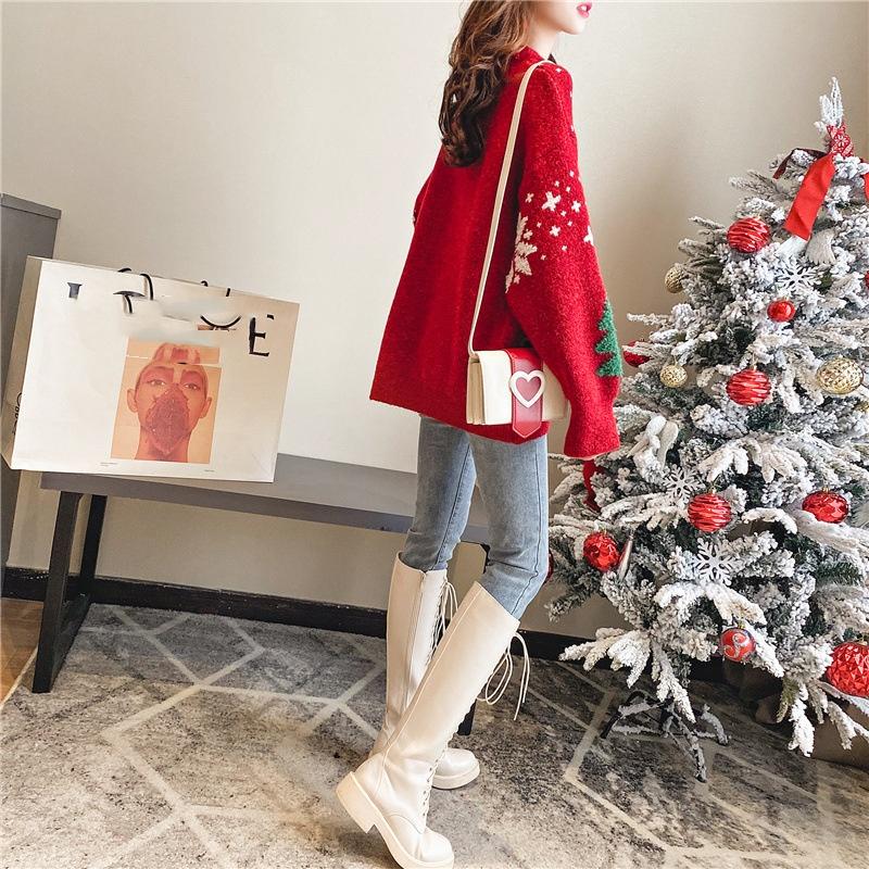 Christmas Sweater Women's Lazy Style Loose Outer Wear Korean Style Autumn and Winter Fashion All-match Thick Top
