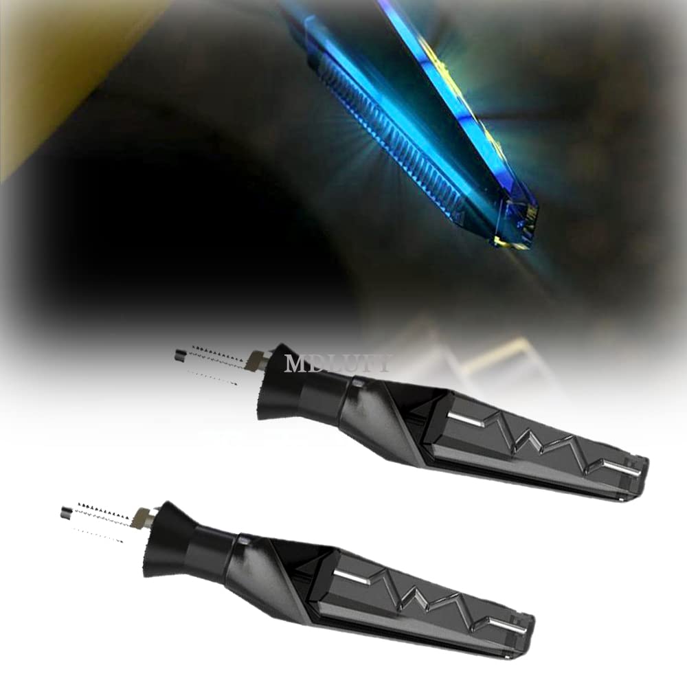 MDLUFY Motorcycle Sequential Flow Turn Signal Bike LED Electrocardiogram Wave Shape LED Turn Signal Light Waterproof Universal (Blue)