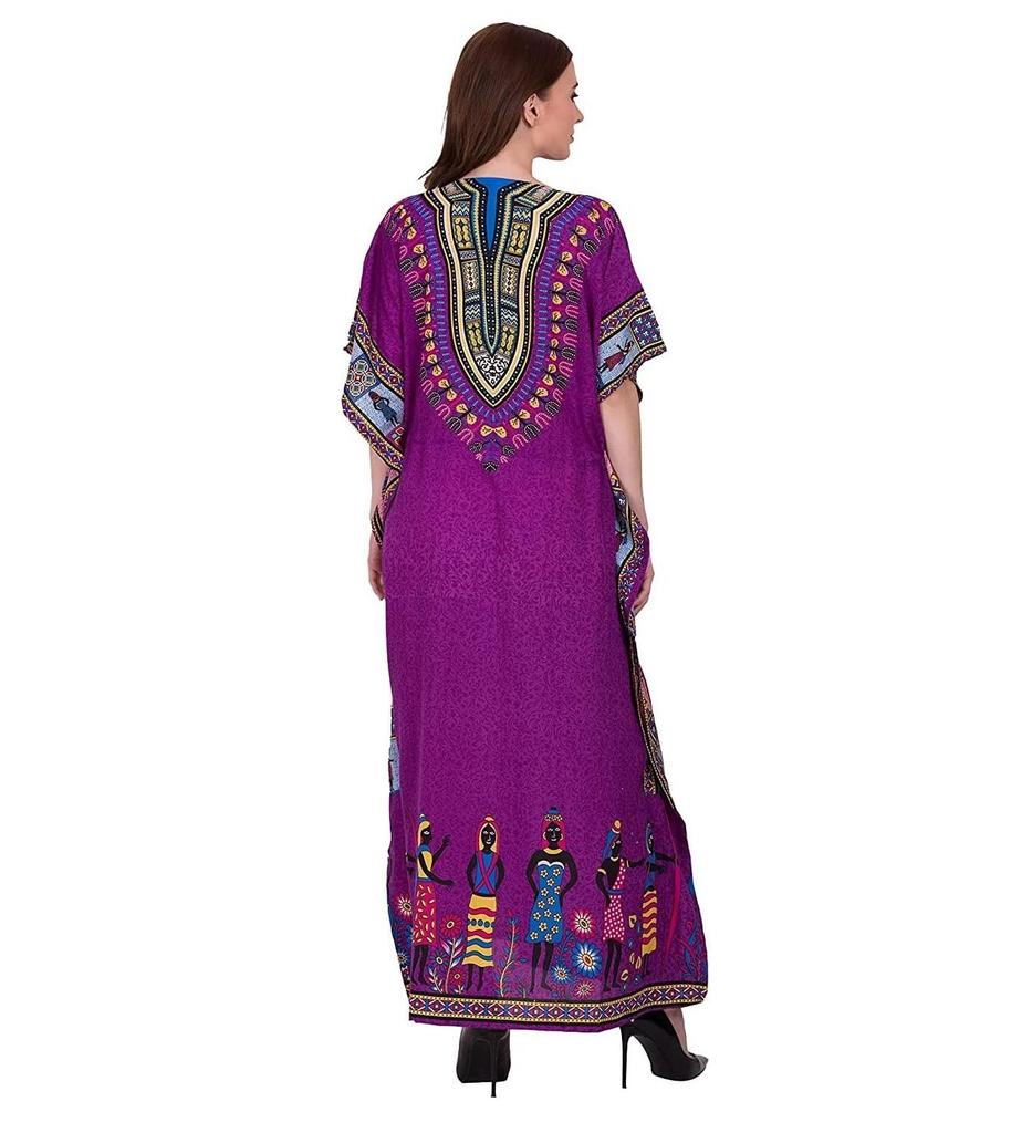 TreegoArt Fashion Women's Polyester Long African Kaftan Caftan Printed Adjustable Boho Dress Nightwear Maxi Gown