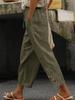 Autumn Lace Patchwork High-Waist Drawstring Cropped Casual Pants with Pockets 2025