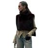 2025 Women's Solid Color Semi-High Neck Sleeveless Furry Top for Autumn & Spring