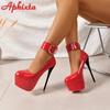 Fashion Aphixta 4cm Belt Buckle Platform Pumps Round Toe 16.5cm Thin Heel Ankle Strap High Heel Women Summer Spring Shoes Big Size 49 50
