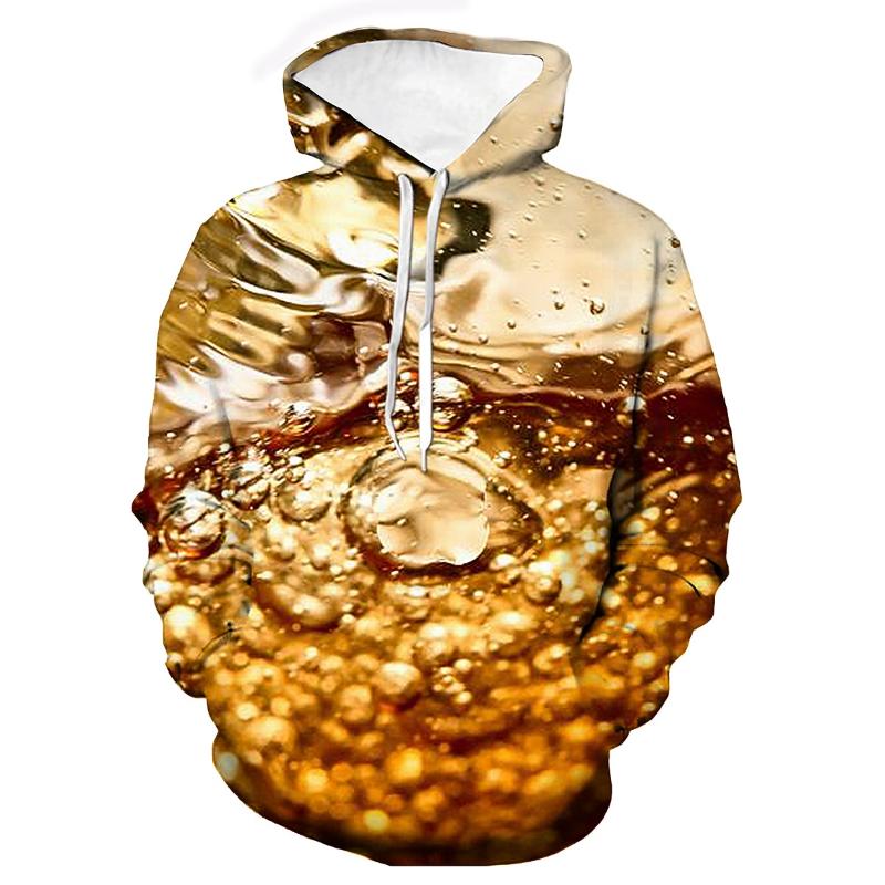 Men's Hooded Sweatshirt with Beer Bubble Pattern, Daily Casual Retro Long Sleeved Hooded Vacation Sports