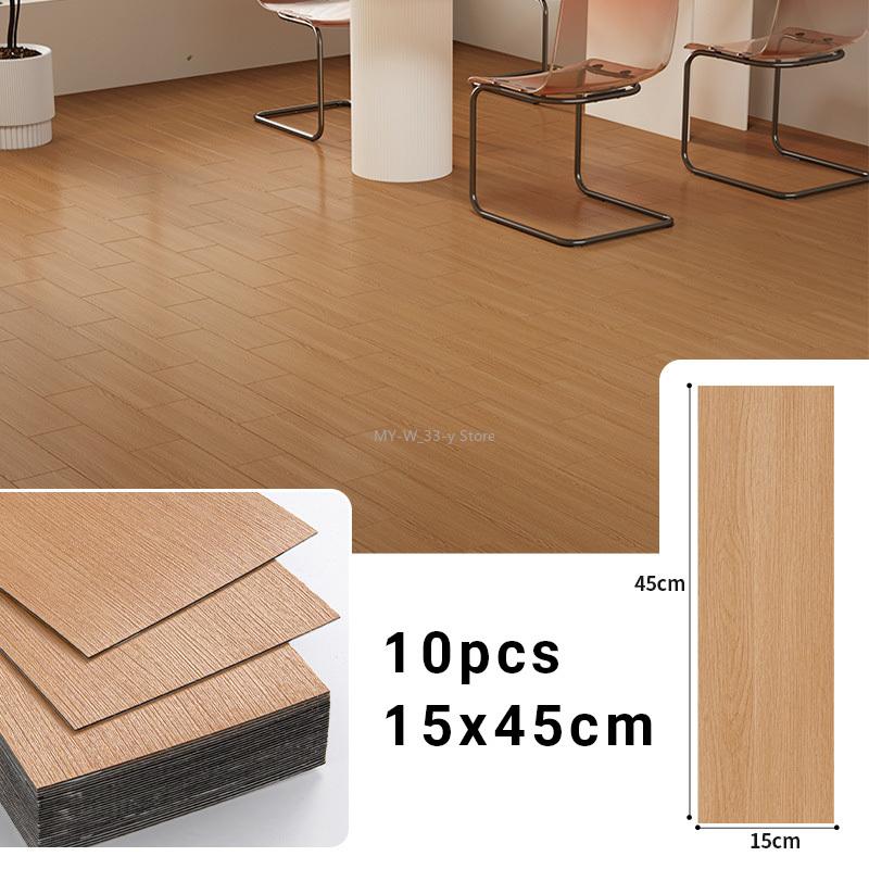45x15cm PVC Floor Stickers Self-adhesive Stickers Waterproof Thickened Wood Grain Floor Stickers Living Room 10Pcs 45x15cm-10pcs