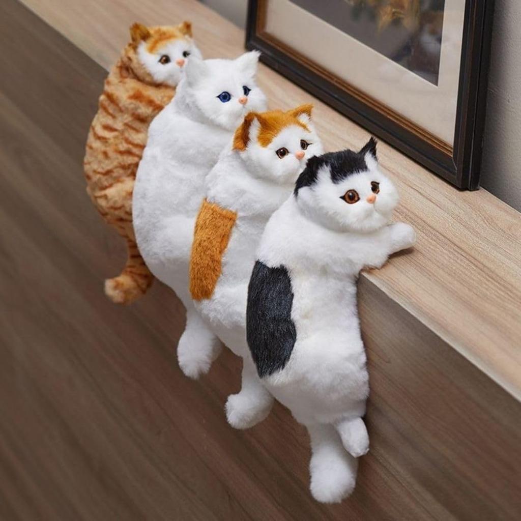 Realistic Cat Plush Hanging Decorative Cat Real Pet Item and Figurine, Toy, Object, (White Black)