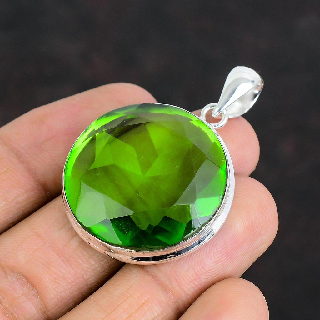 Faceted Peridot Pendant Handmade Jewelry Real Gemstone Pendant 925 Sterling Silver Pendant Amazing Pendant Gifts for Wife Brand New Jewelry