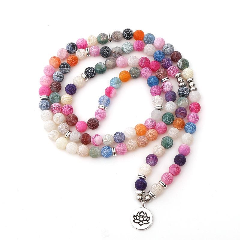 European & American Fashion 108 Bead Natural Weathered Stone Bracelet Necklace with Lotus Pendant